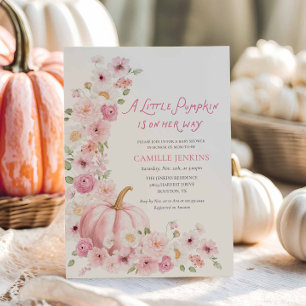 Pink Pumpkin Floral Girl Baby Shower Invitation