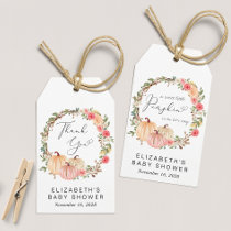 Pink Pumpkin Floral Girl Baby Shower Thank You Gift Tags
