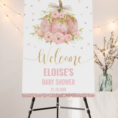 Pink Pumpkin Floral Girl Baby Shower Welcome Foam Board