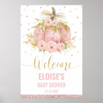 Pink Pumpkin Floral Girl Baby Shower Welcome Sign