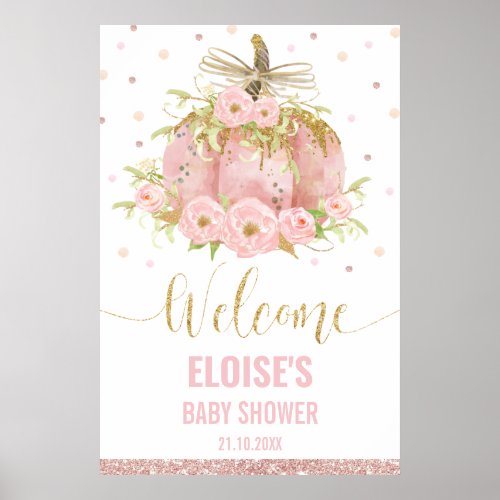 Pink Pumpkin Floral Girl Baby Shower Welcome Sign