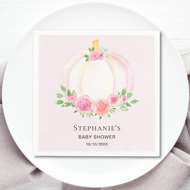 Pink Pumpkin Floral Girl's Baby Shower Napkins (Creator Uploaded)