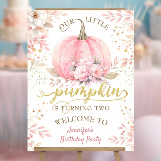 Pink Pumpkin Floral Gold Glitter Girl 2nd Birthday Foam Board (Creator Uploaded)