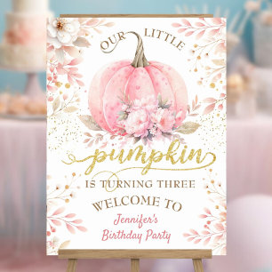 Pink Pumpkin Floral Gold Glitter Girl 3rd Birthday Foam Board