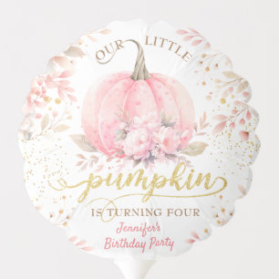 Pink Pumpkin Floral Gold Glitter Girl 4th Birthday Balloon