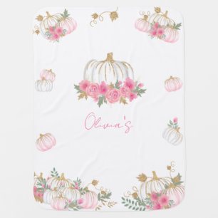 Pink Pumpkin Floral Personalized Cute Girl Baby Blanket