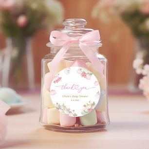 Pink Pumpkin Floral Thank You Classic Round Sticker