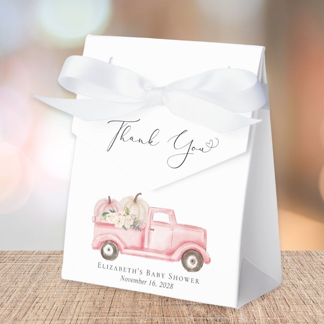Pink Pumpkin Floral Truck Baby Shower Thank You Favor Boxes (Creator Uploaded)