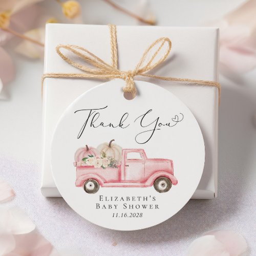 Pink Pumpkin Floral Truck Baby Shower Thank You Favor Tags