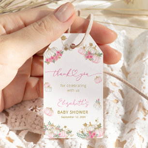 Pink Pumpkin Floral Watercolor Baby Shower Gift Tags