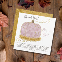 Pink Pumpkin Gender Reveal Party Its a Girl Thank You Card