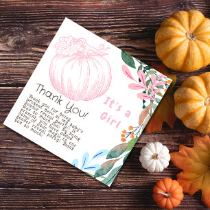 Pink Pumpkin Gender Reveal Party Its a Girl Thank You Card
