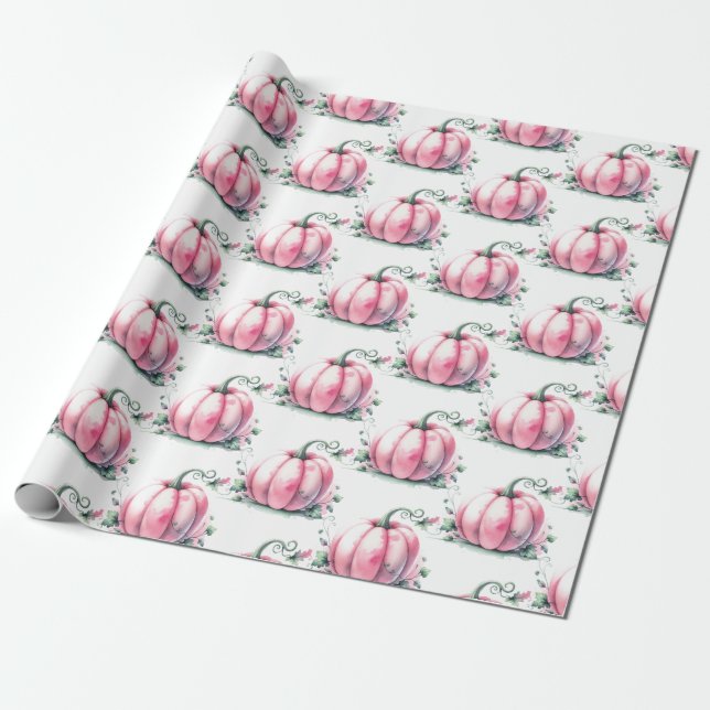 Pink Pumpkin Gift Wrap Fall Baby Shower | Birthday (Unrolled)