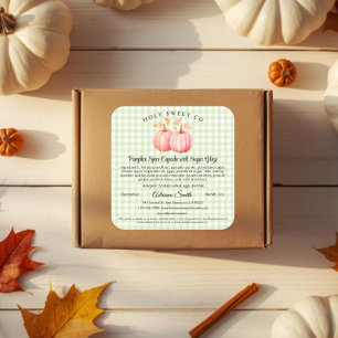 Pink Pumpkin Gingham Bakery Cottage Food Square Sticker