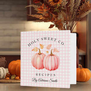Pink Pumpkin Gingham Bakery Recipes 3 Ring Binder
