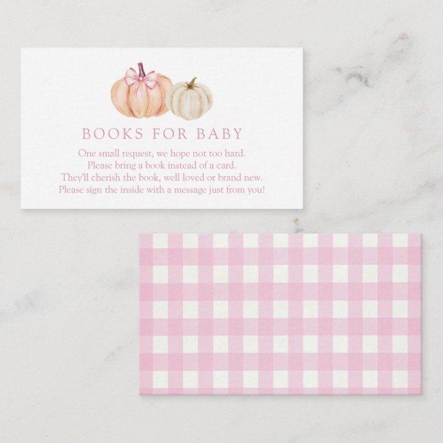 Pink Pumpkin Gingham Books for Baby Enclosure Card (Front/Back)