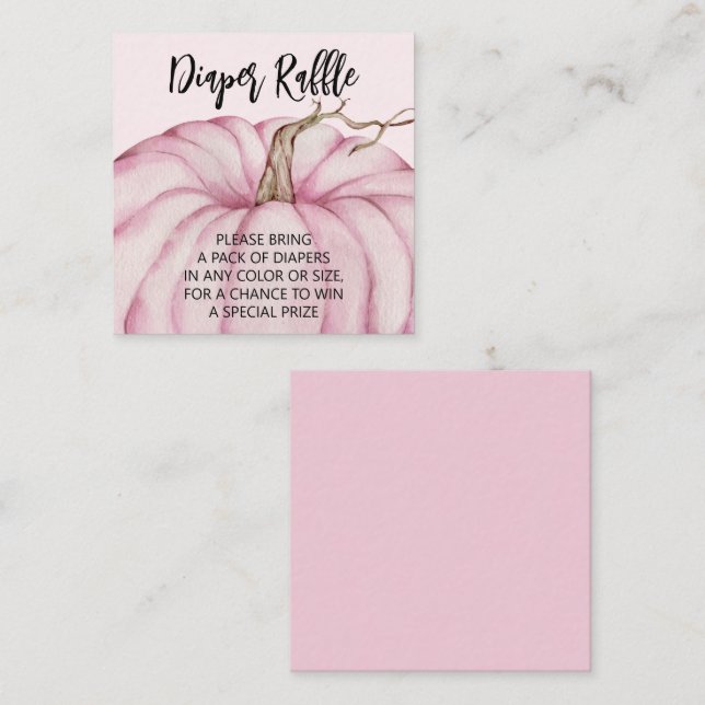 Pink Pumpkin Girl Baby Diaper Raffle Enclosure Card (Front/Back)