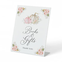 Pink Pumpkin Girl Baby Shower Books and Gifts Sign