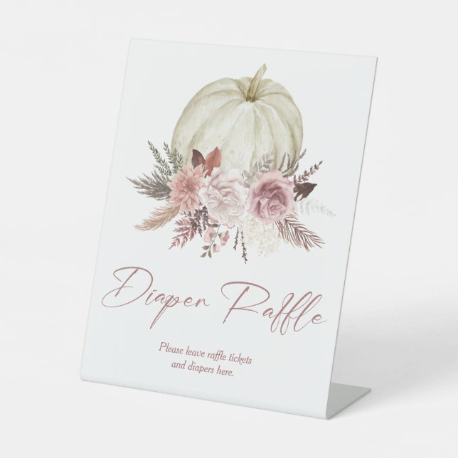 Pink Pumpkin Girl Baby Shower Diaper Raffle Sign (Front)