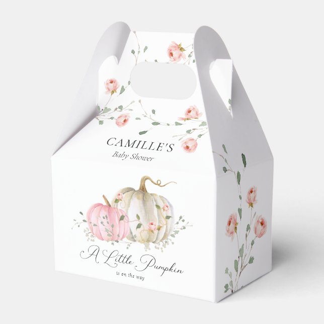 Pink Pumpkin Girl Baby Shower Favor Box (Front Side)