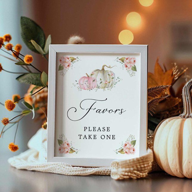 Pink Pumpkin Girl Baby Shower Favors Sign (Favors Sign Little Pumpkin Girl Baby Shower)