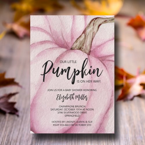 Pink Pumpkin Girl Baby Shower Invitation