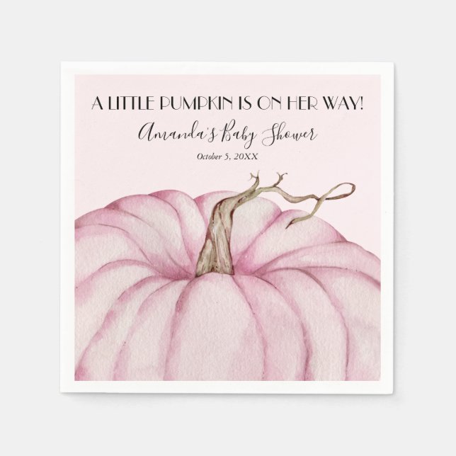 Pink Pumpkin Girl Baby Shower Napkins (Front)