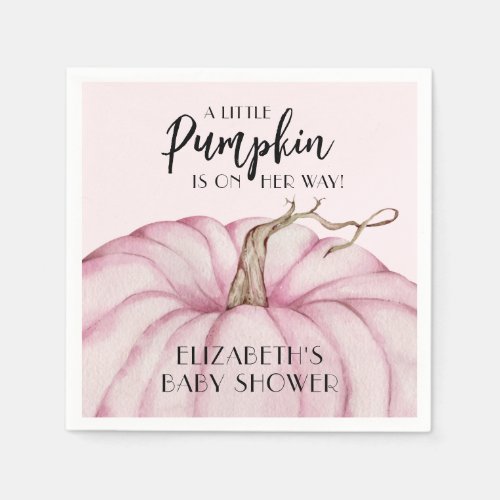 Pink Pumpkin Girl Baby Shower Napkins