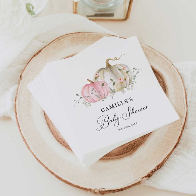 Pink Pumpkin Girl Baby Shower Paper Napkins (Creator Uploaded)