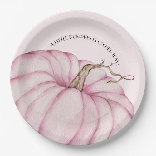 Pink Pumpkin Girl Baby Shower Paper Plates