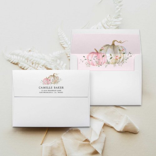Pink Pumpkin Girl Baby Shower Personalized Envelope