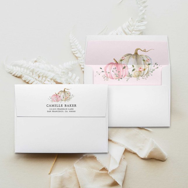 Pink Pumpkin Girl Baby Shower Personalized Envelope (Pink Pumpkin Baby Shower Envelopes)