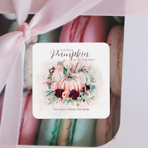 Pink Pumpkin Girl Baby Shower Square Sticker