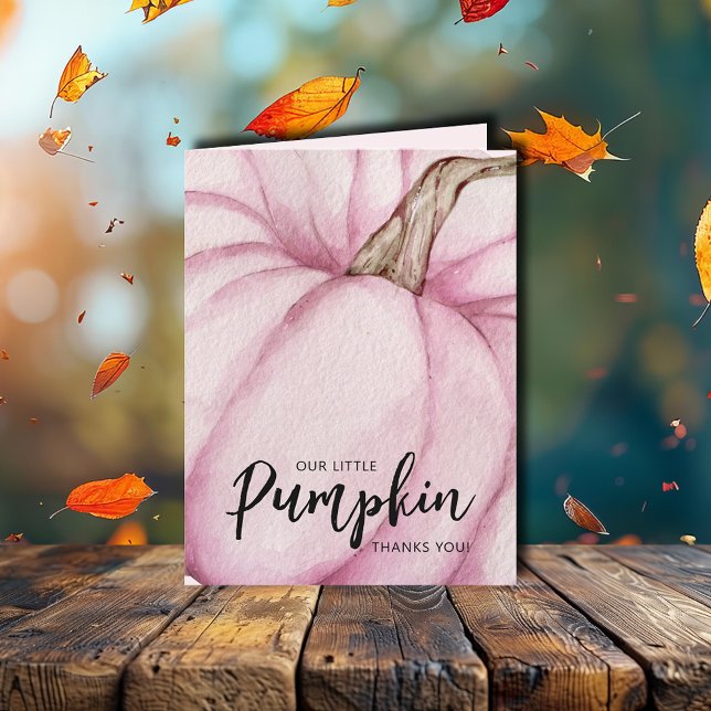 Pink Pumpkin Girl Baby Shower Thank You Card (Pink pumpkin girl baby shower folded thank you cards feature your message on the inside)