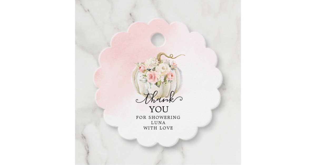 Pink Pumpkin Girl Baby Shower Thank you Favor Tags | Zazzle
