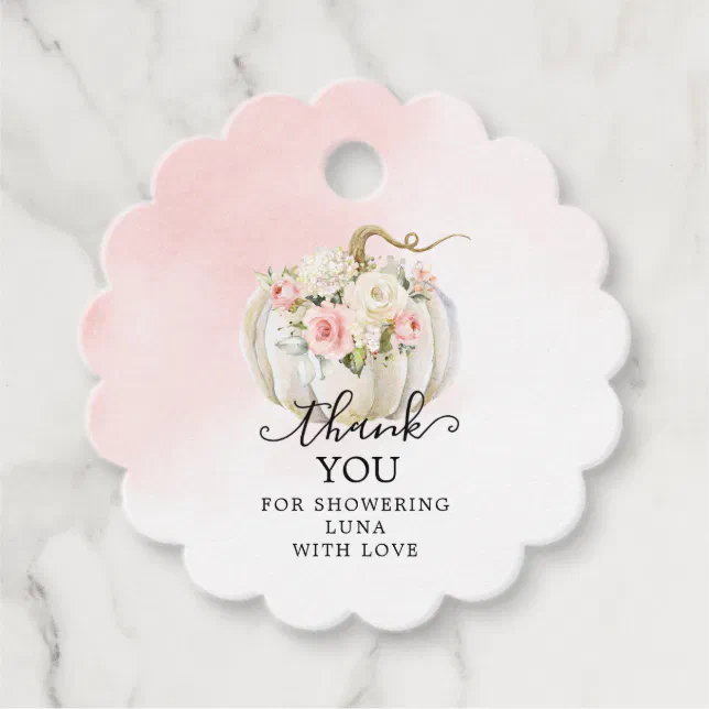 Pink Pumpkin Girl Baby Shower Thank you Favor Tags | Zazzle