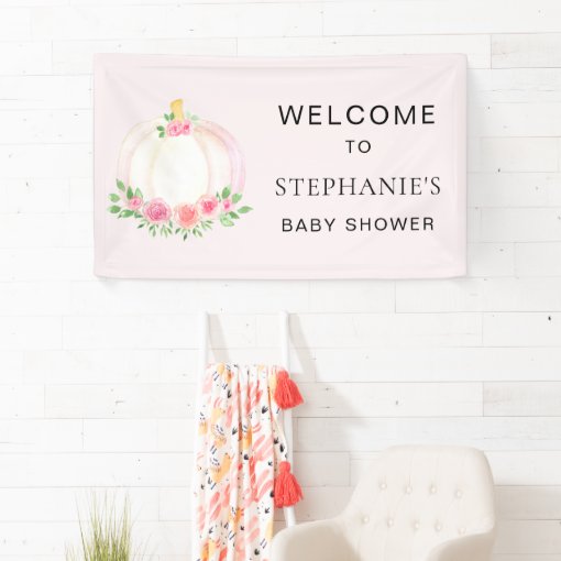 Pink Pumpkin Girl Baby Shower Welcome Banner | Zazzle