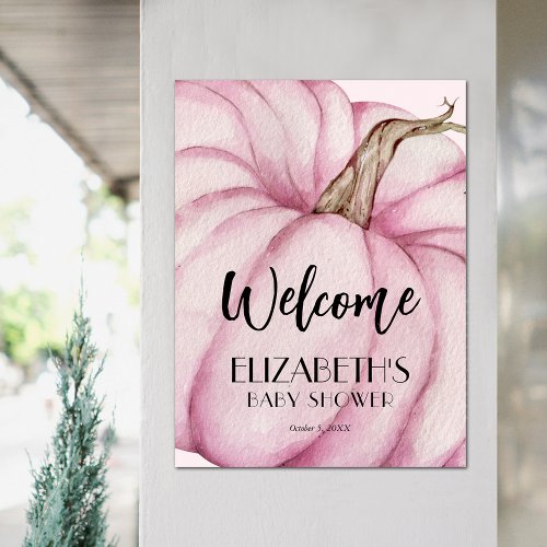 Pink Pumpkin Girl Baby Shower Welcome Poster