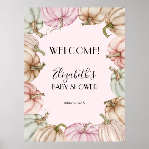 Pink Pumpkin Girl Baby Shower Welcome Poster