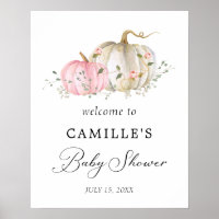 Pink Pumpkin Girl Baby Shower Welcome Poster Sign