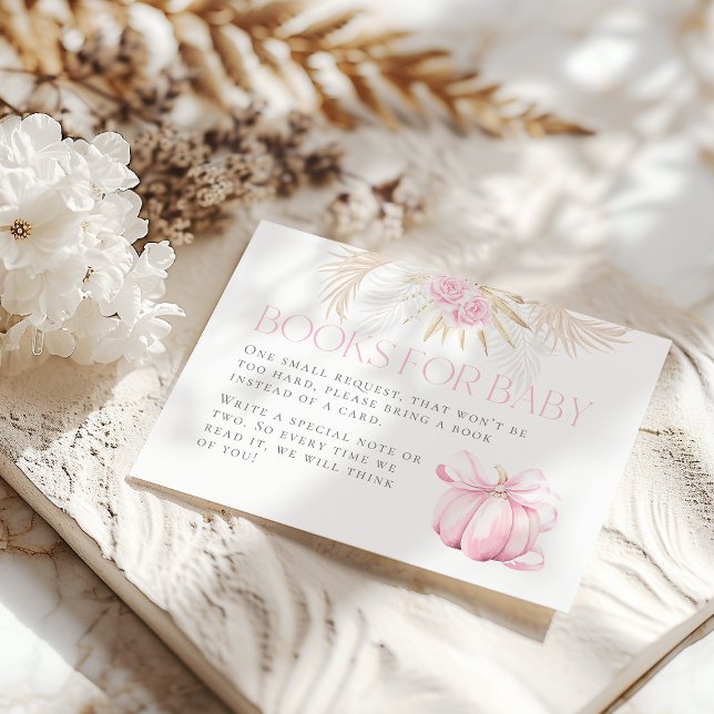 Pink Pumpkin Girl Floral Bow Baby Shower Book Enclosure Card (Creator Uploaded)