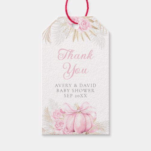 Pink Pumpkin Girl Floral Bow Baby Shower  Gift Tags