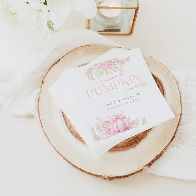 Pink Pumpkin Girl Floral Bow Baby Shower  Napkins (Creator Uploaded)