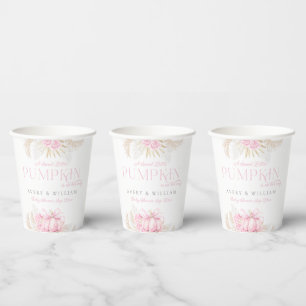 Pink Pumpkin Girl Floral Bow Baby Shower Paper Cups