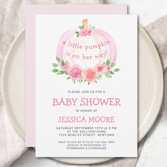 Pink Pumpkin Girl's Baby Shower Invitation (Creator Uploaded)