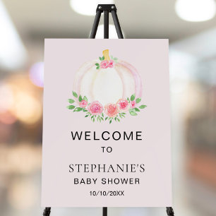 Pink Pumpkin Girls Fall Baby Shower Welcome Sign
