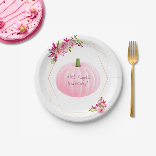 Pink Pumpkin Girly Baby Shower Paper Plates