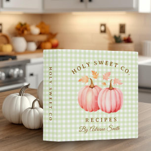 Pink Pumpkin & Green Gingham Bakery Recipes 3 Ring Binder