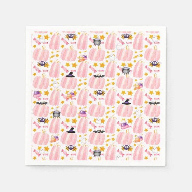 Pink Pumpkin Halloween Napkins (Front)