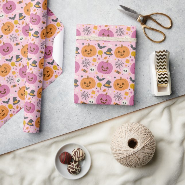 Pink Pumpkin Halloween Pattern Wrapping Paper Roll (Crafts)